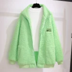 Plus Size Women's Green Fleece Zipper Jacket Coat