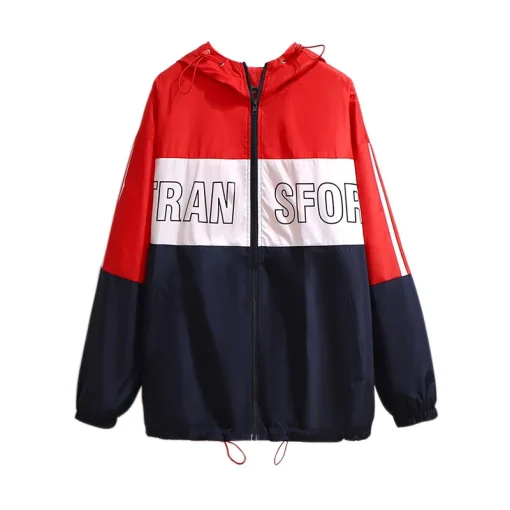 Plus Size Women's Red Sports Hoodie Baseball Jacket