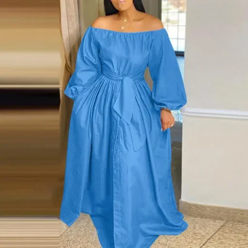 Elegant Off Shoulder Solid Color Maxi Dress - Image 6