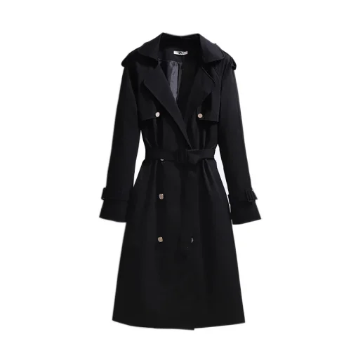 Plus Size Women's Black Belted Long Sleeve Trench Coat - Image 5