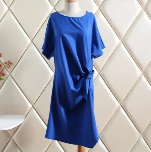 Summer Bow Solid Patchwork Dress for Plus-Size Women - Image 2