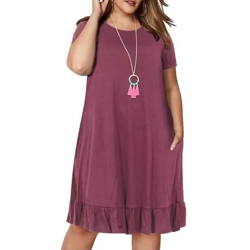 Plus Size Spring Loose Ruffled Solid Dress for Women - Image 4