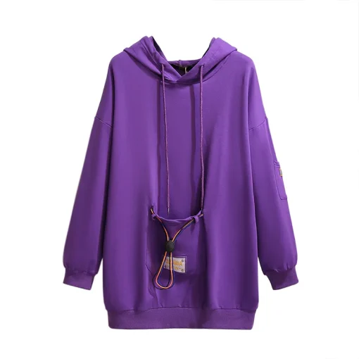 Plus Size Women's Long Sleeve Purple Hoodie Coat