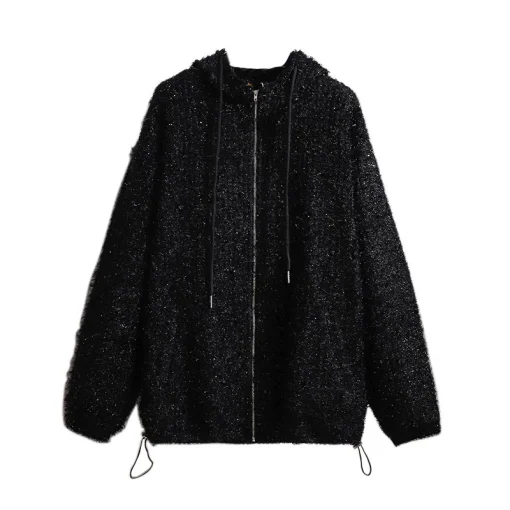 Plus Size Women's Loose Zipper Hoodie Jacket Coat - Image 3