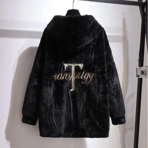 Plus Size Winter Velvet Hoodie Coat for Women - Image 2