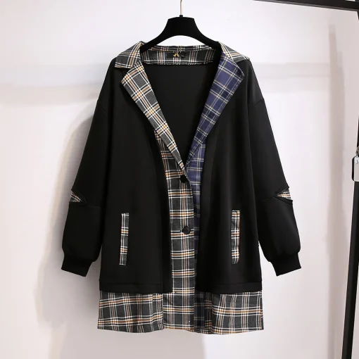 Plus Size Women's Plaid Long Sleeve Blazer Coat - Image 2