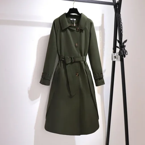 Plus Size Women's Green Belted Windbreaker Overcoat - Image 7