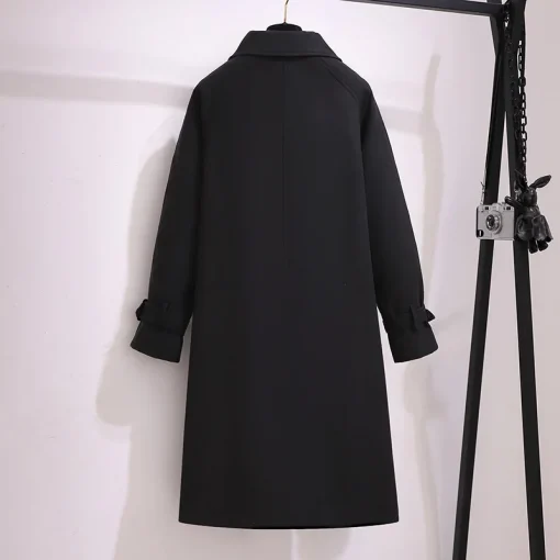 Plus Size Women's Black Woolen Long Sleeve Overcoat - Image 4