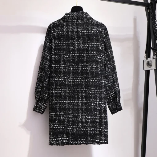 Plus Size Women's Black Plaid Woolen Long Overcoat - Image 5