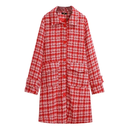 Plus Size Red Plaid Long Coat for Women