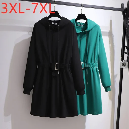 Plus Size Women's Black Hoodie Sweatshirt with Belt - Image 2