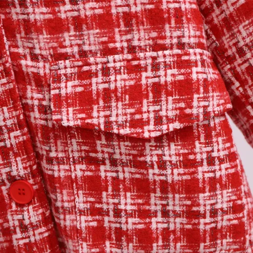 Plus Size Red Plaid Long Coat for Women - Image 3