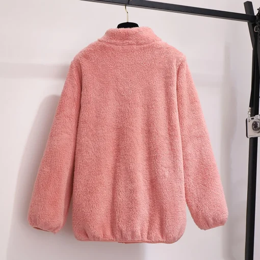 Plus Size Pink Beige Fleece Jacket for Women - Image 5