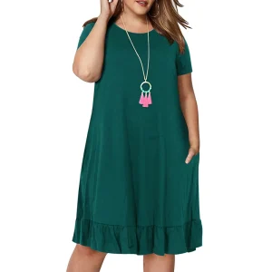 Plus Size Loose Solid Ruffle Spring Dress for Women