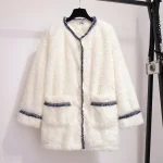 Plus Size Women's Velvet Wool Long Coat with Long Sleeves