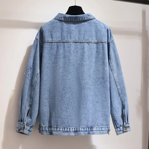 Plus Size Blue Denim Casual Cotton Jacket for Women