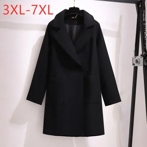 Plus Size Women's Loose Black Woolen Overcoat - Image 2