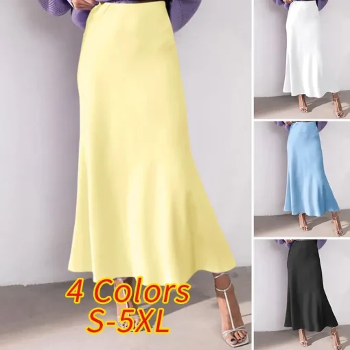 Elegant Women’s Satin Maxi Skirt with Pleats and Ruffles