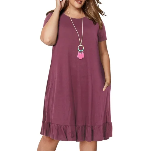 Plus Size Spring Loose Ruffled Solid Dress for Women - Image 10