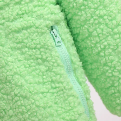 Plus Size Women's Loose Green Fleece Zipper Jacket - Image 4