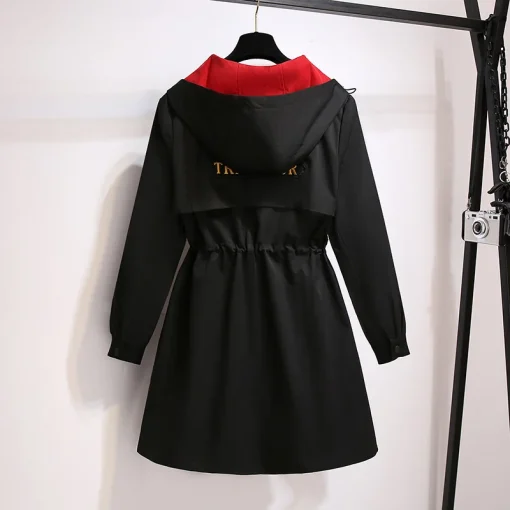 Plus Size Black Hoodie Windbreaker Coat for Women - Image 2