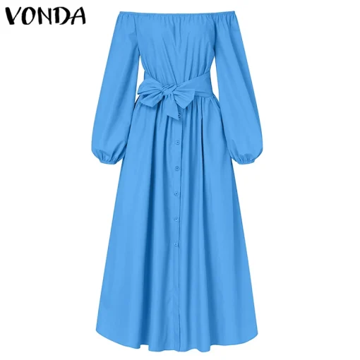 Elegant Off Shoulder Solid Color Maxi Dress - Image 2