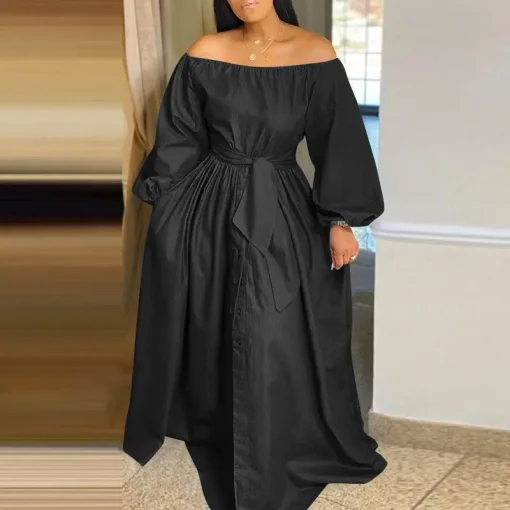 Elegant Off Shoulder Solid Color Maxi Dress