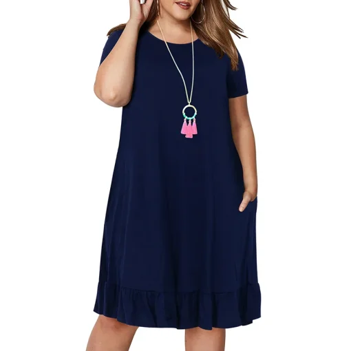 Plus Size Spring Loose Ruffled Solid Dress for Women - Image 3