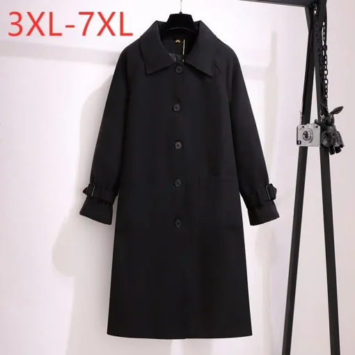 Plus Size Women's Black Woolen Long Sleeve Overcoat - Image 5