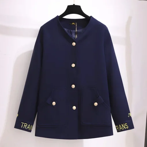 Plus Size Women's Long Sleeve Blue Woolen Overcoat - Image 6