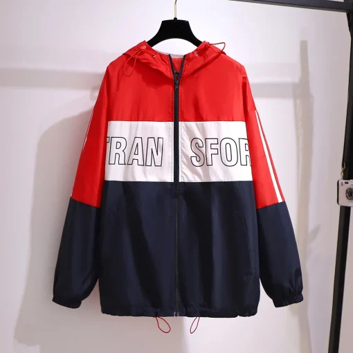 Plus Size Women's Red Sports Hoodie Baseball Jacket - Image 4