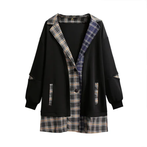 Plus Size Women's Plaid Long Sleeve Blazer Coat - Image 5