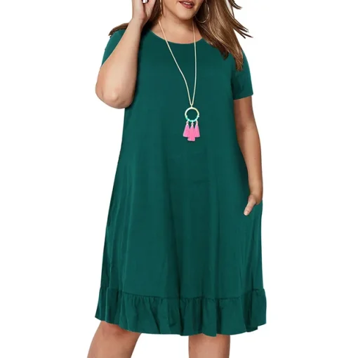 Plus Size Spring Loose Ruffled Solid Dress for Women - Image 7