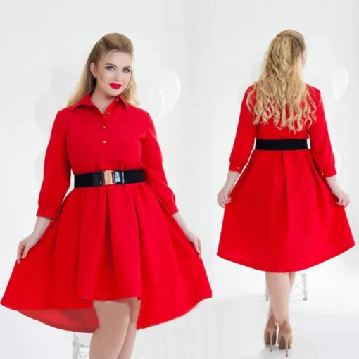 Plus Size Elegant Long Sleeve Patchwork Dress for Women - Image 3