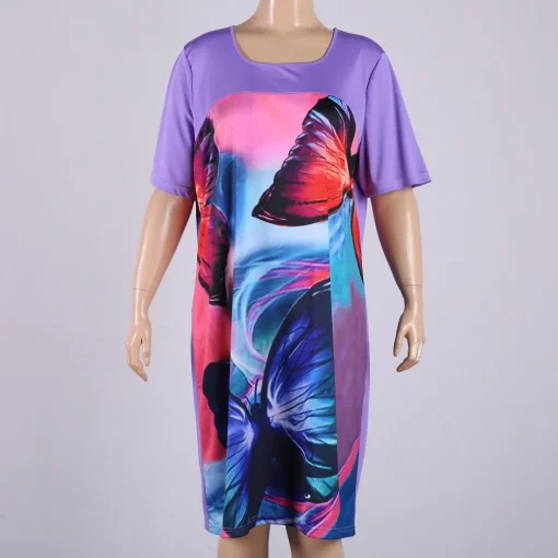 Plus Size Loose Butterfly Print Summer Dress for Women - Image 3