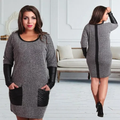 Plus Size Casual Long Sleeve Patchwork Dress for Women - Image 6