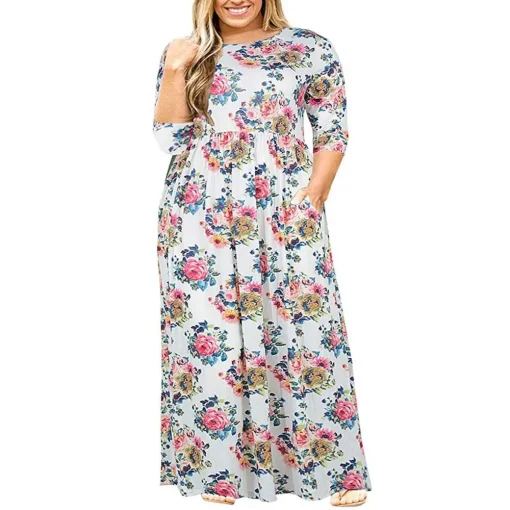 Plus Size Short Sleeve Print Summer Maxi Dress for Women - Image 3