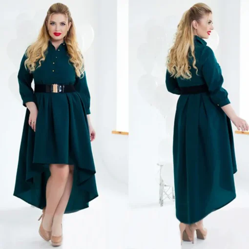 Plus Size Elegant Long Sleeve Patchwork Autumn Dress - Image 2