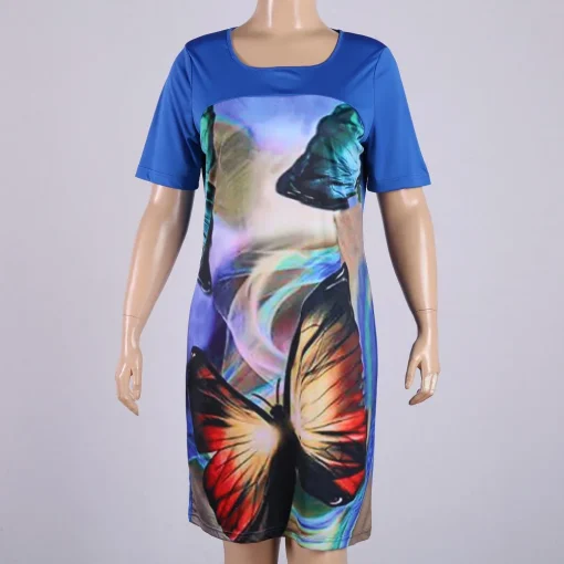 Plus Size Loose Butterfly Print Summer Dress for Women - Image 5