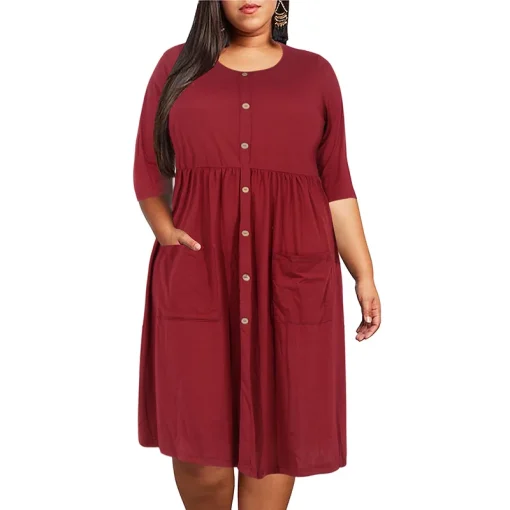 Plus Size Loose Summer Dress with Pocket Design for Women - Image 2