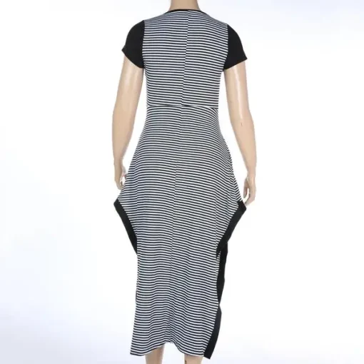 Plus Size Black and White Stripe Split Dress Women - Image 4