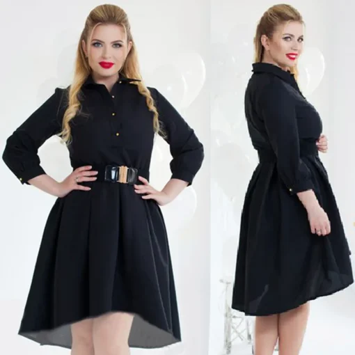 Plus Size Elegant Long Sleeve Patchwork Autumn Dress - Image 4