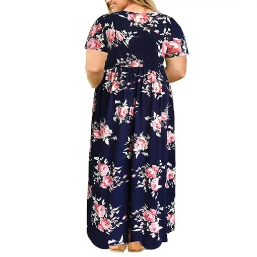 Plus Size Short Sleeve Print Summer Maxi Dress for Women - Image 2