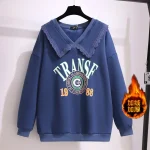 Plus Size Women's Blue Velvet Print Pullover Sweatshirt