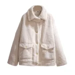 Plus Size Women's Fleece Jacket with Long Sleeves and Pockets