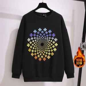 Plus Size Black Velvet Pullover Sweatshirt Coat for Women