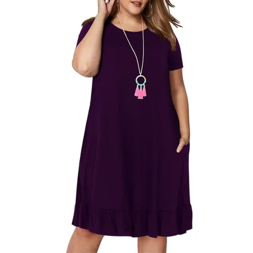 Plus Size Spring Loose Ruffled Solid Dress for Women - Image 8