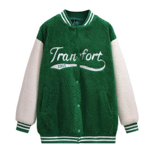 Plus Size Fleece Jacket with Green Print for Women - Image 2