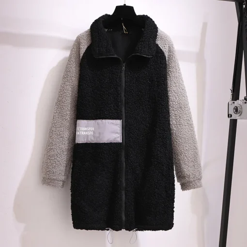 Plus Size Oversize Fleece Zipper Long Coat for Women