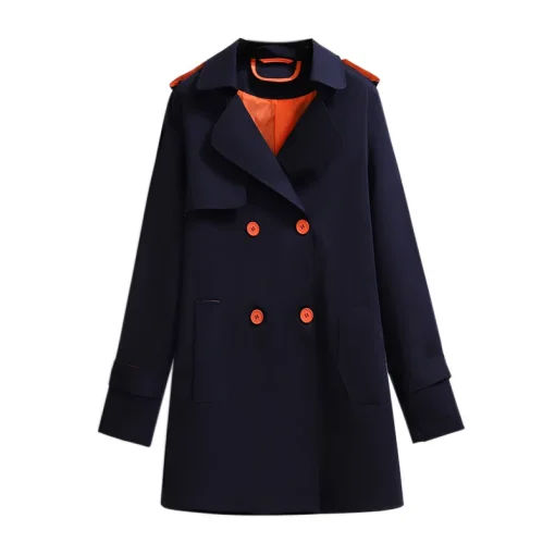 Plus Size Long Sleeve Blue Windbreaker Overcoat - Image 5